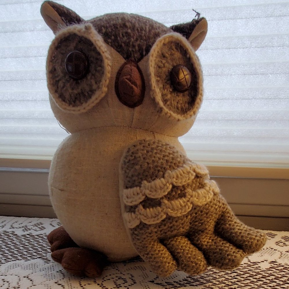 Owl Knitted Animal With Wings And Button Eyes Door Stop